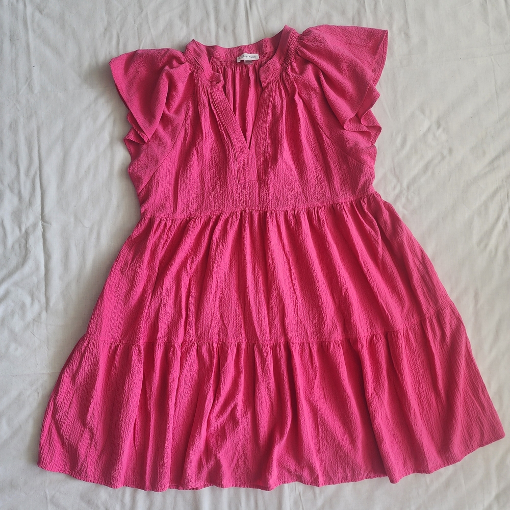 Calvin Klein Tiered Dress Womens Size 16 Flutter Sleeve Peasant Coquette Preppy